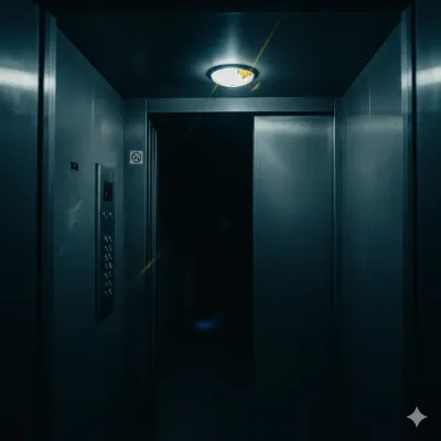 El interior de un ascendsor con la puertaabierta que muestra el oscuro rellano - Relato corto de suspense en Akilon Blog - Relato sobre Inanimado en Akilon Blog